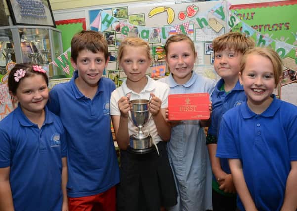 Pupils at Whites Wood Academy in Gainsborough celebrate after winning the Lincolnshire Show Schools Challenge G130714-2b