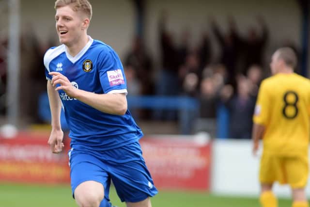 Gainsborough Trinity v Barrow. Dan Clayton scores for Trinity G130914-7e