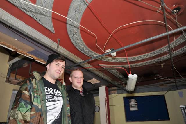 Renovation work has started at The Regal to transform it into a multi-use entertainment centre, ceilings are being stripped out to reveal ornate original features and restore the building to its former glory. Pictured are Martin Gilfoyle and Steve Broadbent (w130916-8d)