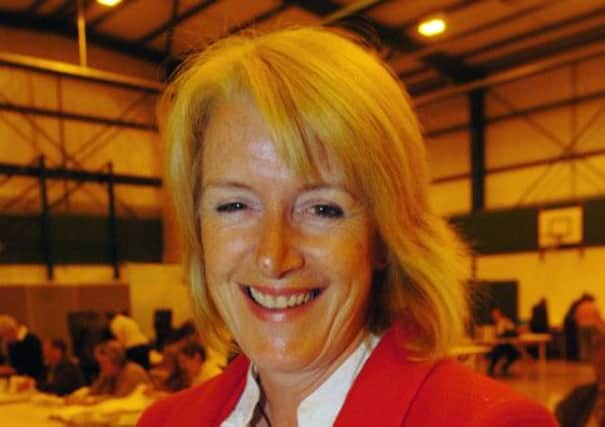 Lincolnshire County Council Election count 2009, West Lindsey Leisure Centre, Gainsborough. Scotter Rural seat candidate Lesley Rollings.