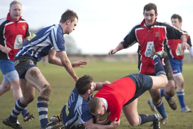 Dinnington II Rugby Union Football Club (red) v Sheffield Medics (blue/white)