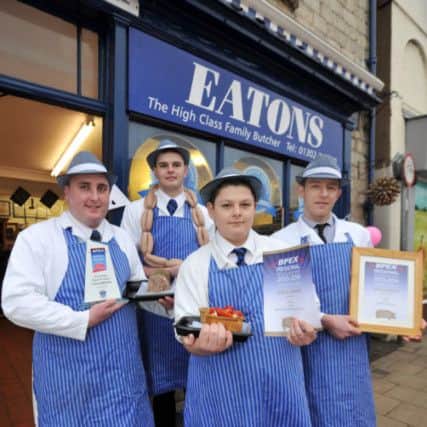 Eatons Butchers of Tickhill have won awards at the recent BPEX Regional Roadshows, pictured from left are Lewis Mayes, Daniel Clarke, Tanner Scott and Rik Watson (NWGU-31-01-14 RA 1b)