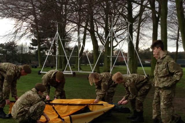 Dukeries cadets practice putting up a tent ahead of their Easter camp