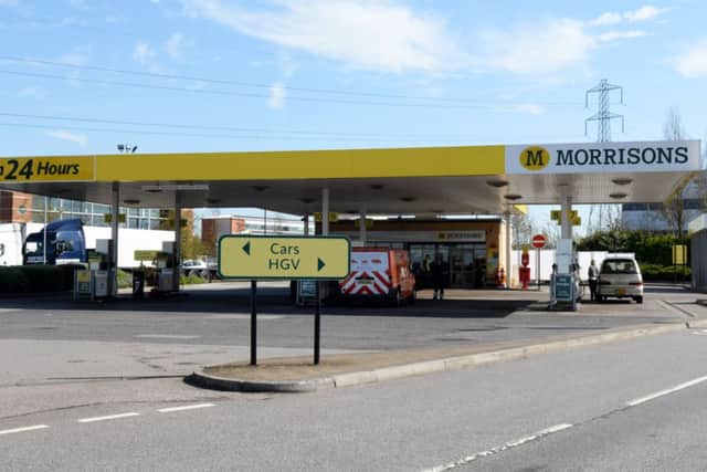 The Morrisons petrol station forecourt in Bramley where a car caught fire. Picture by Marie Caley