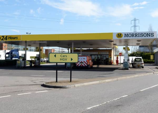 The Morrisons petrol station forecourt in  Bramley where a car caught fire. Picture by Marie Caley