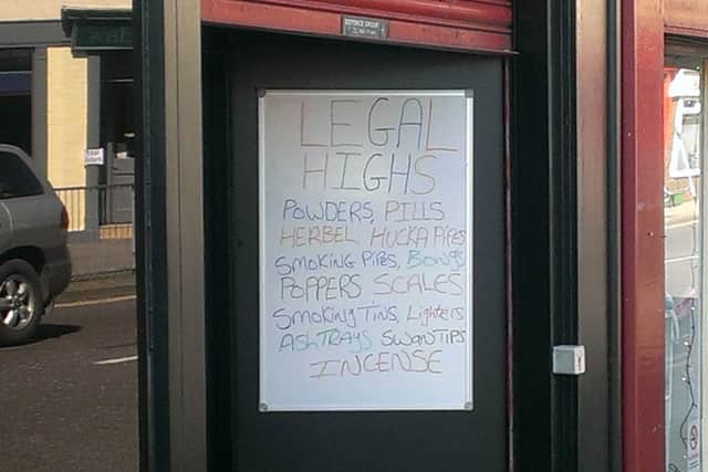 A sign outside the Gateford Road shop clearly advertises pills, powders and other substances