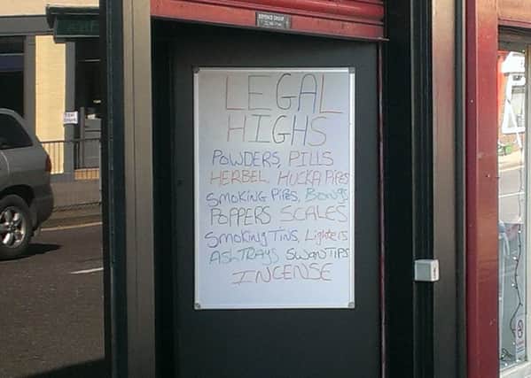 A sign outside the Gateford Road shop clearly advertises pills, powders and other substances