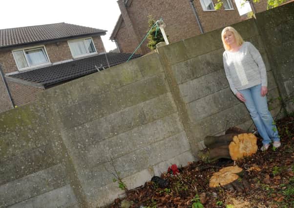 Julie Mciver next to the spot where the trees were hacked down