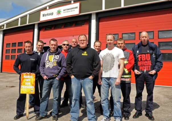 Firefighters are Worksop Fire Station protest about their pensions. Picture: Andrew Roe
