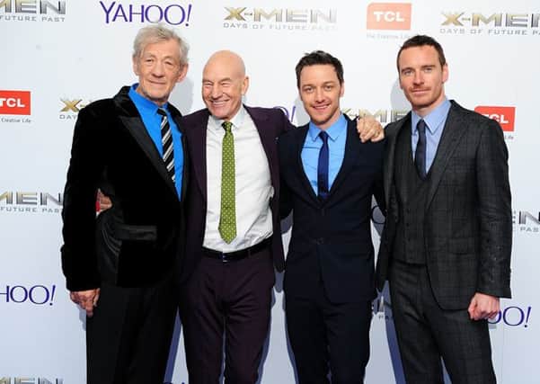 (Left to Right) Sir Ian McKellen, Patrick Stewart, James McAvoy and Michael Fassbender arriving at the X-Men Days of Future Past UK Premiere, at The West End Odeon, Leicester Square, London. PRESS ASSOCIATION Photo. Picture date: Monday May 12, 2014. Photo credit should read: Ian West/PA Wire