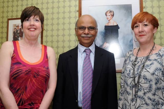 Breast cancer survivors Cath Beckett and Sian Bell with Kadappa Kolar