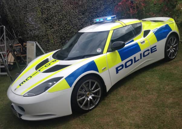 A police car from Lotus which Lincolnshire police have borrowed from Norfolk police for the the Lincolnshire show
