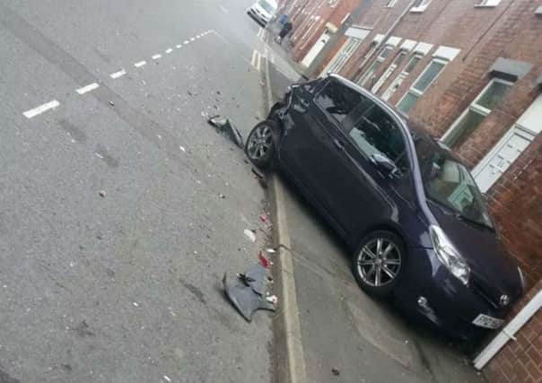 A reader's picture of one of the cars involved in the accident on Gladstone Street, A man has since been charged with drink driving