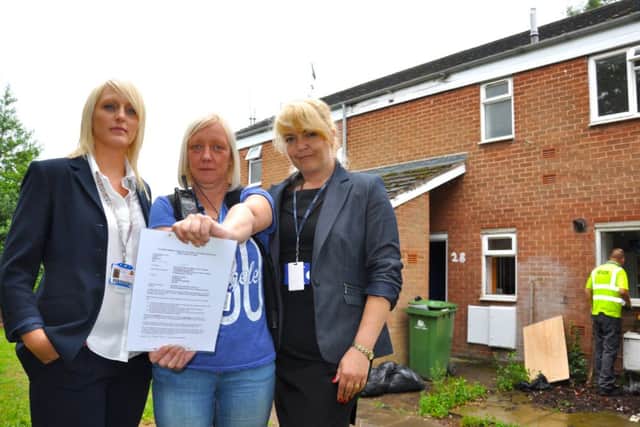 Enforcing the Closure Notice are (from left) Caroline Hunt (A1 Housing neighbourhood housing office), PC Beverley Drabble and Debbie Savage (joint A1 Housing and Bassetlaw Council ASB officer)