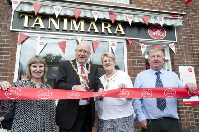 Officially re-opening Harthill Post Office are, (from left) Julia Johnson, Coun John Foden, Mrs Kath Foden, Mayoress of Rotherham and Tim Johnson
. Picture: Chris Vaughan