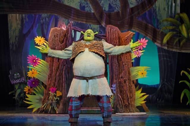 A scene from Shrek The Musical @ Theatre Royal Drury Lane
(Taken 3-02-12)
©Tristram Kenton 02/12
(3 Raveley Street, LONDON NW5 2HX TEL 0207 267 5550 Mob 07973 617 355)email: tristram@tristramkenton.com