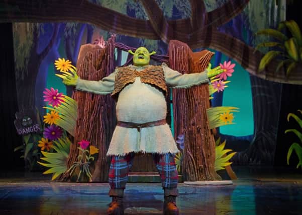 A scene from Shrek The Musical @ Theatre Royal Drury Lane
(Taken 3-02-12)
©Tristram Kenton 02/12
(3 Raveley Street, LONDON NW5 2HX TEL 0207 267 5550  Mob 07973 617 355)email: tristram@tristramkenton.com