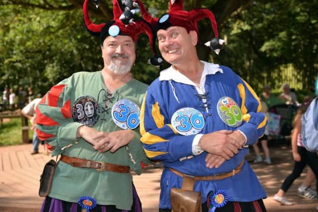 The 30th annual Robin Hood Festival at Sherwood Forest Country Park, "jest" having a laugh are Rob and Ian of What A Palaver