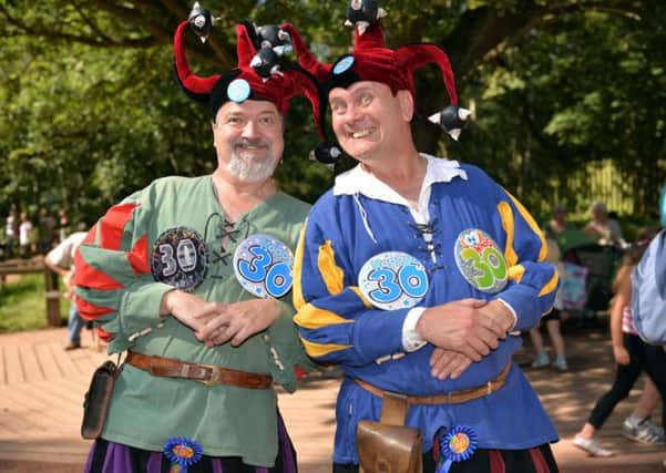 The 30th annual Robin Hood Festival at Sherwood Forest Country Park, "jest" having a laugh are Rob and Ian of What A Palaver