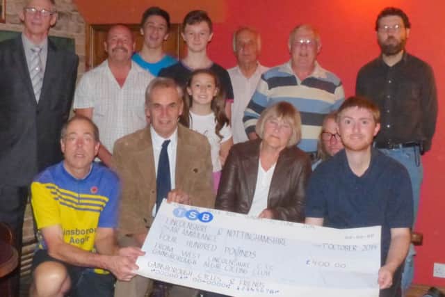 A cheque was presented to Notts and Lincs Air Ambulance at an event at The Eight Jolly Brewers in Gainsborough