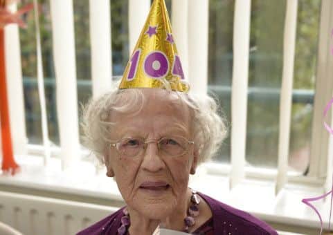 Mary Swales celebrates her 104th birthday with friends at the Ann Daniels Lunch Club