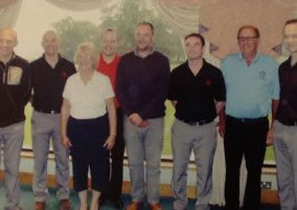 Red 10, Squadron Leader Mike Ling, Red 5 , Flight Lt, Steve Morris, Lady Captain Margaret Wilson, Golf Club General Manager, Martin Robinson, Course Manager, Greg Skinner and Red 7, Flight Lt, Mark Lawson.