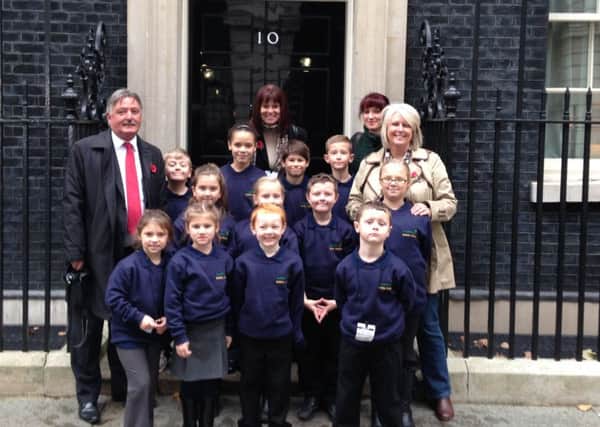 Members of St Augustine School Council outside 10 Downing Street