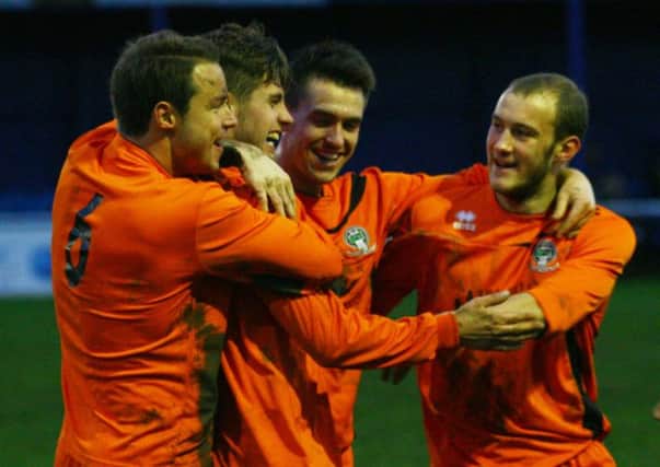 Retford players celebrate Adam Lee's goal against Glasshoughton. Picture: Jon Knight