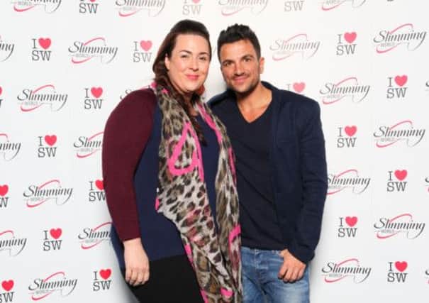 Peter Andre with Gainsborough Slimming World manager, Katie Trever