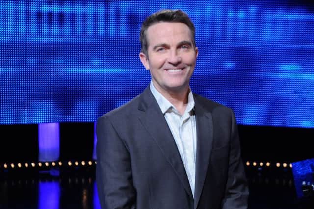 An ITV Studios Production for ITV
THE CHASE - New series starts 5th September 2011 at 5pm on ITV1
Picture Shows: Bradley Walsh
Picture Caption: BRADLEY WALSH returns for a fourth series of the hit quiz show with a brand new Chaser set to make it the toughest Chase yet.
Stand up comedian and quiz master PAUL 'The Sinnerman' SINHA will join the esteemed team of expert Chasers responsible for standing in the way of big money wins.
The Sinnerman joins: The Beast, Mark Labbett; The Governess, Anne Hegerty; and The Barrister, Shaun Wallace. Can the four finest quiz brains in the country succeed in their mission to chase each contestant out of the game?
Source: Digital
Photographer: Kieron McCarron
Picture Contact: Emily Page on 020 715 73034 / emily.page@itv.com
COPYRIGHT: ITV