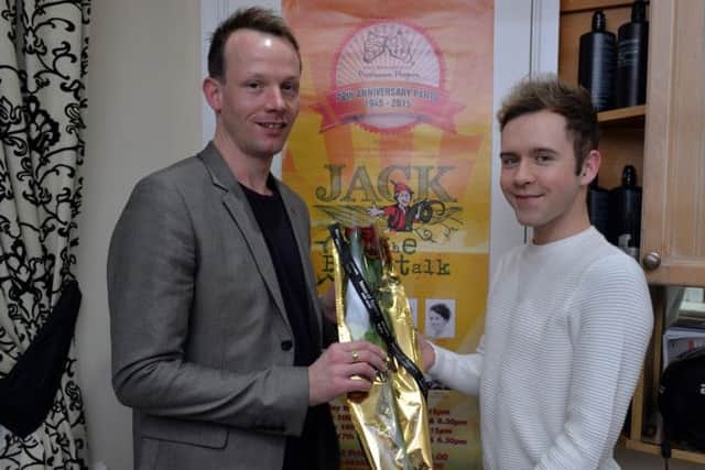 Guardian Rose presentation to Nick Challenger, Nick is pictured receiving his rose from Robbie Smith