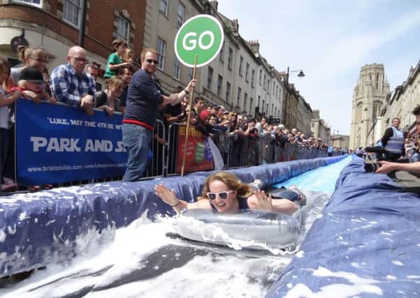 A giant water slide will be in Lincoln city centre. Similar to one in Bristol last year. Photo by Luke Jerram1.