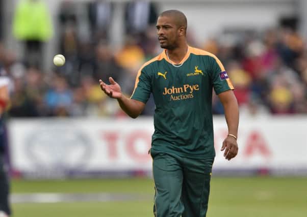 Vernon Philander during the NatWest T20 Blast match between the Outlaws and the Bears at Trent Bridge, Nottingham on 15 May 2015.  Photo: Simon Trafford