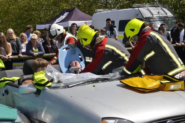 The mock crash demonstration at North Nottinghamshire College.