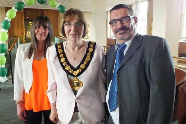Pictured from left is Louise Wightman, Councillor Sybil Fielding, Chairman, Notts County Council, and adult learner Mick Hirst of Worksop.