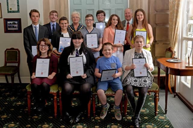 Rotary Club of Bassetlaw Children of Courage Awards , pictured are award winners with Bassetlaw District Council Chairman Coun Gwyneth Jones and Rotary District Governor Stephen Lawes