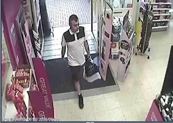 Man wanted in connection with Superdrug theft.