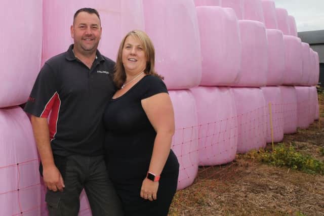 Pink hale bales!Dumb Hall Farm, Steetley, Worksop   Chris & Sharon Clark