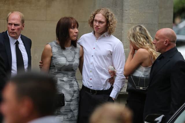 Fiance Liam Moore and Carly's close family arrive at the Church. The funeral of Carly Lovett, 24, at All Saints' Parish Church, Gainsborough today July 17 2015. Carly was one of 38 people killed in the Tunisian terrorist attack on June 26th at the coastal resort of Sousse. The 24-year-old was enjoying a holiday with fiance of six months Liam Moore who survived the attack. 

Tom Maddick / Rossparry.co.uk