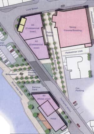 These are the blueprint plans for the Elswitha Quarter development, showing the proposed site for a new cinema, restaurant, shops and Whitton's Gardens hotel.