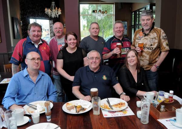 Military veterans & serving Forces personnel can enjoy Breakfast, a brew and a chat,at the newly formed ' Worksop Breakfast club', which meets at Yates Public house, Worksop.

NWGU 29-8-15 Veterans, Members & organisers of the new 'Worksop Breakfast club' at Yates public house, Worksop.
Back L/R; Simon Tierney, John Watson, Rebecca Veall (Duty Manager),
Jim Matthews, Martyn 'Mo' Howe, Kevin Hattley,
Front, Michelle Smith, Chris Hopkinson, Nigel Elliott.