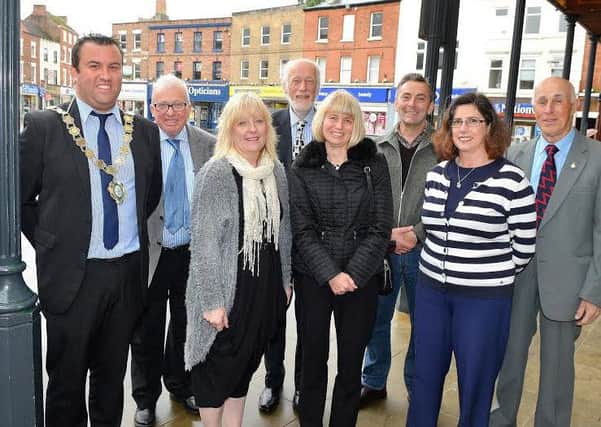 Pictured left to right - Mayor Matthew Boles, John Horsley (Business owner), Dawn Barron (Business owner), Owen Bierley (Chr. of the Prosperous Communities Committee), Diane Leslie (WLCC), Guy Crosskill (Business owner), Diane Metcalfe (Business owner) and Keith Panter (Gainsborough Town Council Community Services Committee).  Showing their support for Christmas lights investment