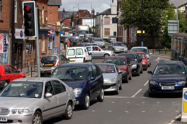 thu p4 and 5 - to go with vox pop piece
Traffic congestion at the crossroads of Market Street, Wigan Road, Atherton Road and Liverpool Road, Hindley,