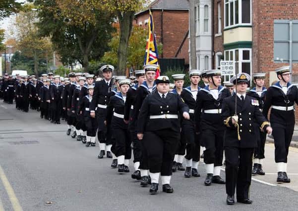 Worksop Sea Cadets at the Trafalgar Day Parade in Worksop town centre