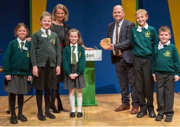 Staff and pupils from Marton Primary School in Gainsborough at the Ashden Sustainable School Awards in London. Picture: Andrew Aitchison/Ashden