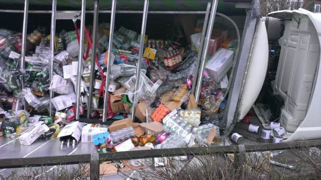 SOme of the items in the overturned Asda lorry on Leeming Lane in Mansfield Woodhouse