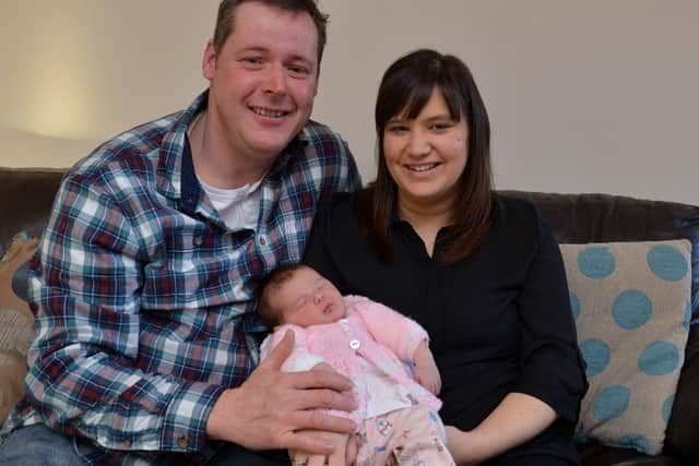 New Years Day baby Abigail Sissons pictured with Dad Dean and Mum Hayley