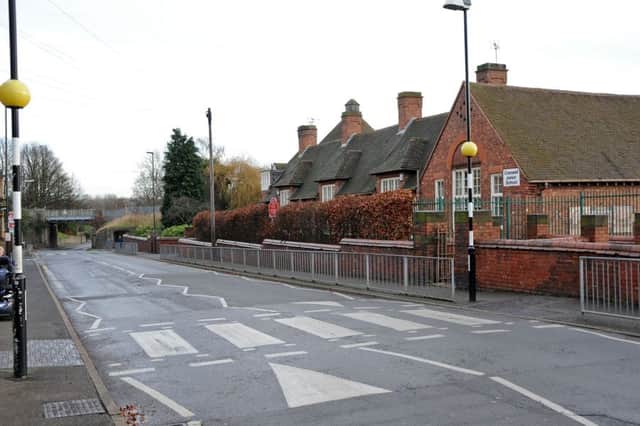Creswell Junior School and zebra crossing which no longer has the services of a lollipop lady.