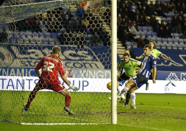 Billy Sharp scores against Wigan Athletic in midweek Â©2016 Sport Image all rights reserved