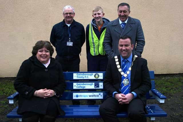 Director of Education and Training at Gainsborough College, Kim Chafer, Project co-ordinator and Automotive Engineering Lecturer, Kev Gibbon, student Jordan Thistleton; Chairman of Gainsborough Trinity FC, Richard Kane and Mayor of Gainsborough, Coun Matt Boles.